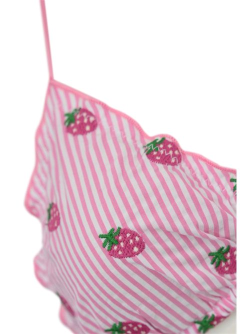 Costume da bagno bikini sopra Sagittarius seersucker con ricamo fragole Mc2 Saint Barth | SAGITTARIUS COTTON01430H SEERSUCKER STRIPES